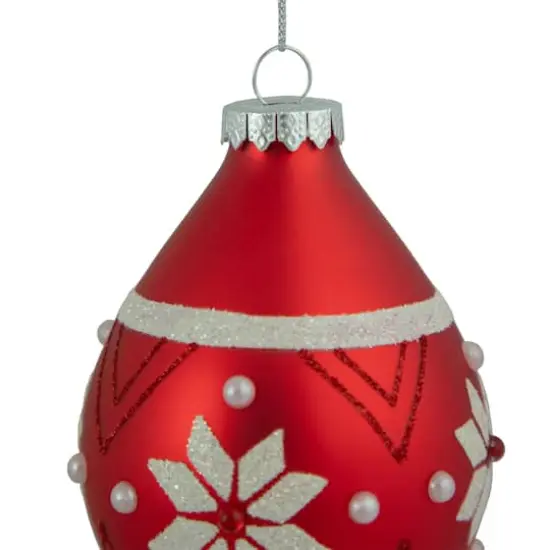 5" Glittered Red & White Snowflake Glass Finial Christmas Ornament {9}