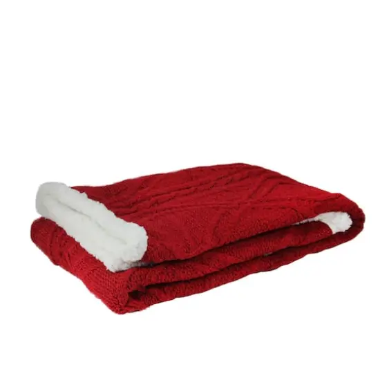 Red & White Cable Knit & Sherpa Throw Blanket {1}