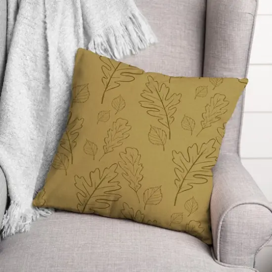 Mustard Yellow Large Leaf Pattern Throw Pillow {4}