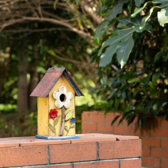 Glitzhome&reg; Distressed Wooden Birdhouse with Flower {4}