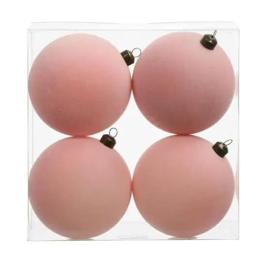 4 Pack 3.8" Flocked Shatterproof Ball Ornaments by Ashland&reg; Pink {1}