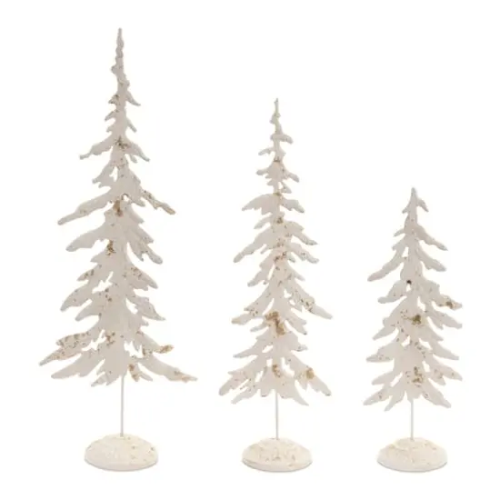 Distressed with Gold Accents Metal Pine Trees Set {1}