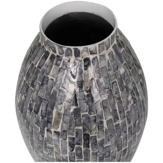 15" Gray Mother of Pearl Handmade Mosaic Inspired Vase {6}