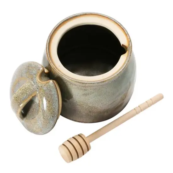 Hello Honey&reg; Green & Blue Glaze Stoneware Honey Jar with Wood Honey Dipper {7}