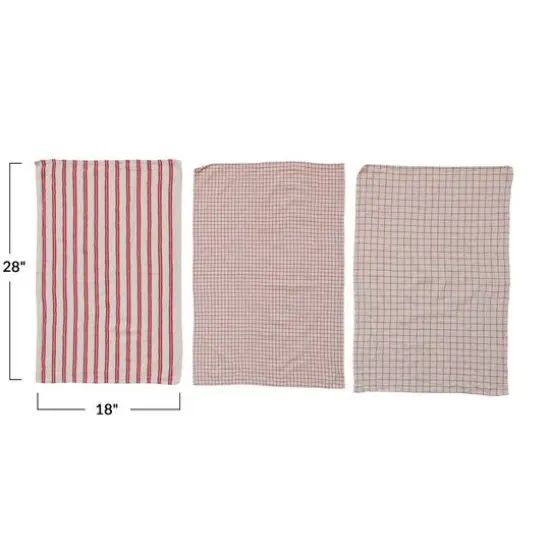 Hello Honey&reg; Red & White Grid & Stripes Cotton Tea Towels Set {6}