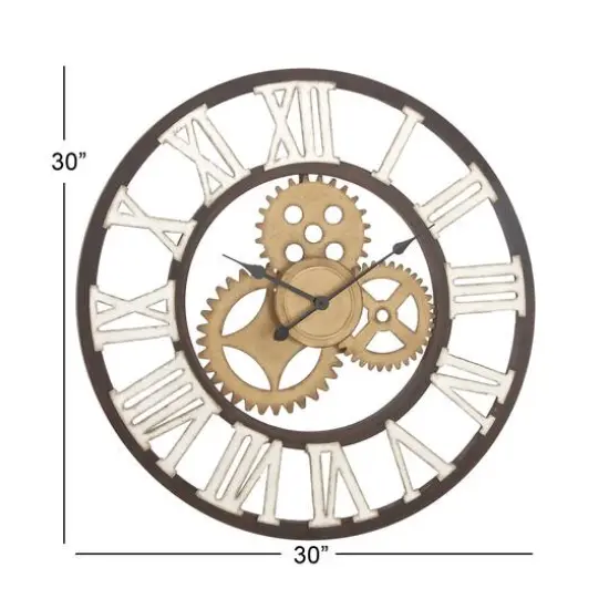 Brown Industrial Metal Round Wall Clock {6}