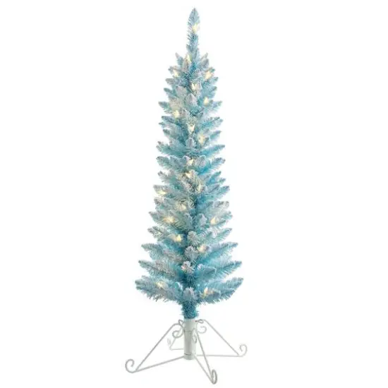 4ft. Pre-Lit Cotton Candy Blue Flocked Fir Artificial Christmas Tree, Clear Lights {1}