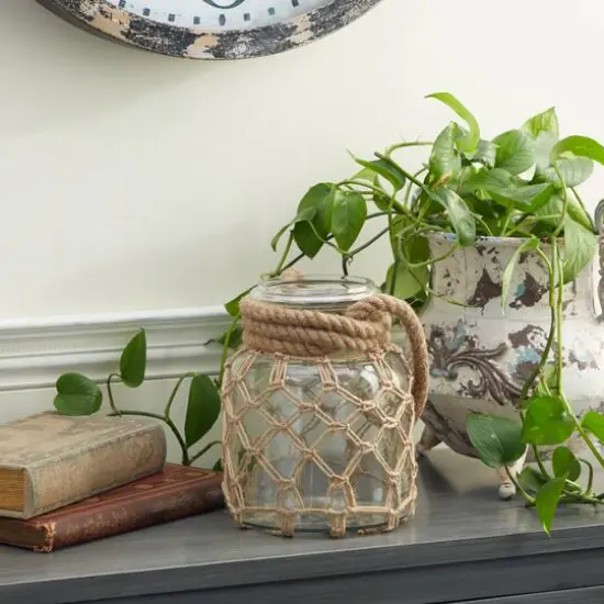 Brown Glass Coastal Lantern, 9" x 7" x 8" {9}