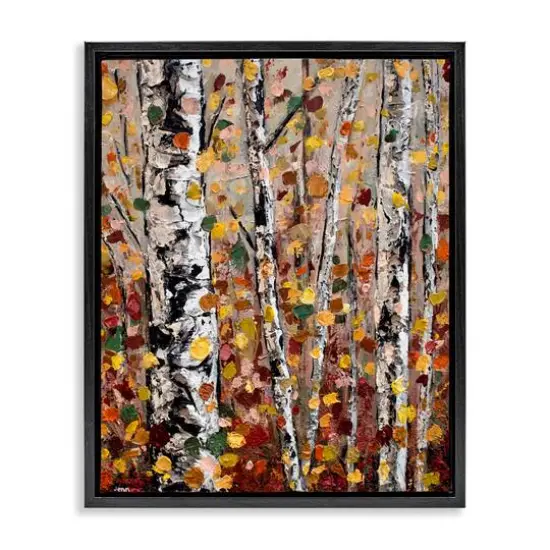 Stupell Industries Autumn Birch Trees Abstract Leaves Floater Framed Art Black {1}