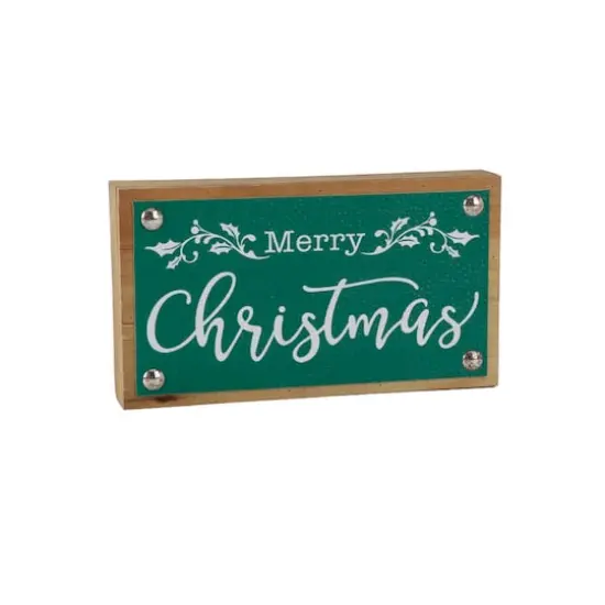7" Green Merry Christmas Tabletop D&eacute;cor Sign Set {3}