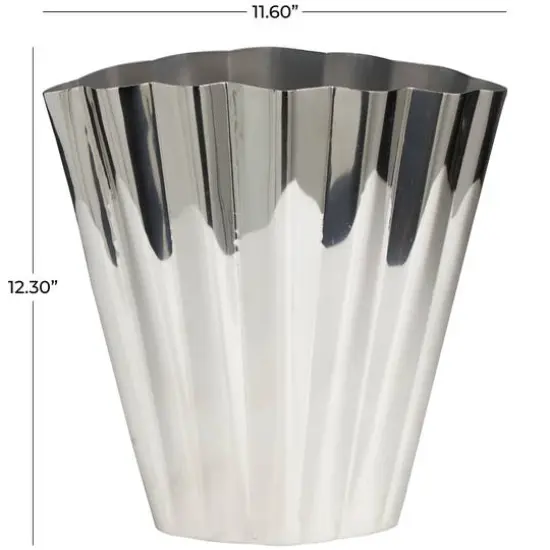 12" Silver Stainless Steel Vase with Zig Zag Edging {6}