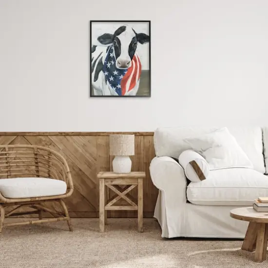 Stupell Industries Farm Cow American Flag Animal Framed Giclee Art Black {3}