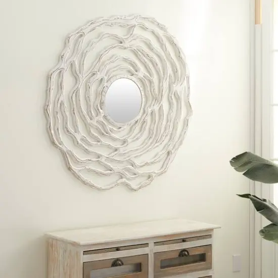45" White Coastal Wood Wall Mirror {7}