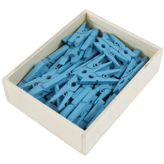 JAM Paper 1.125" Wood Clip Clothespins, 100ct. Blue {4}
