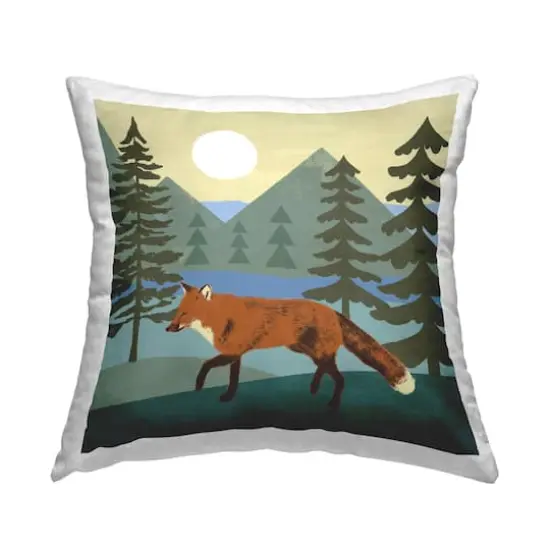 Stupell Industries Red Fox Running Through Woodland Nature Throw Pillow, 18" x 18" {1}