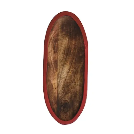 Hello Honey® 19.75" Hand-Carved Mango Wood Oval Tray with Red Enameled Edge {1}