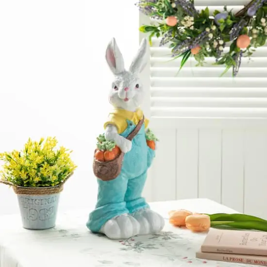 Glitzhome&reg; 17.25" Easter Bunny Boy with Carrots Table D&eacute;cor {3}