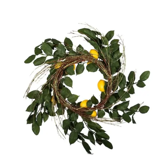 24" Green & Yellow Salal Leaf Lemon Wreath {5}