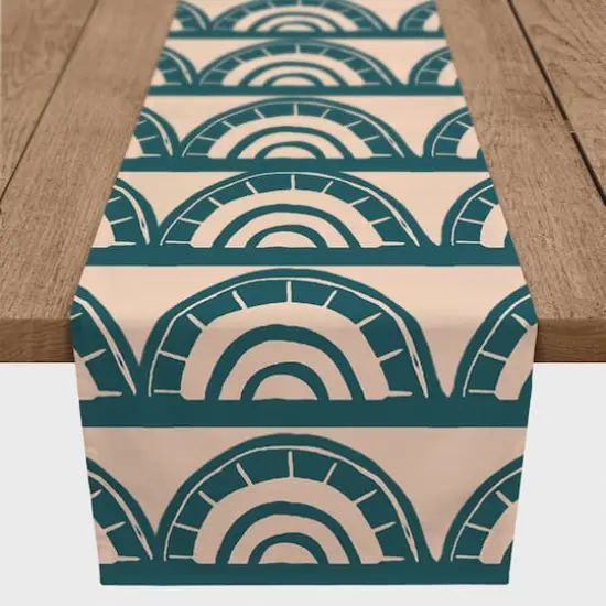Abstract Teal Arch Pattern 16" x 90" Cotton Twill Runner {1}
