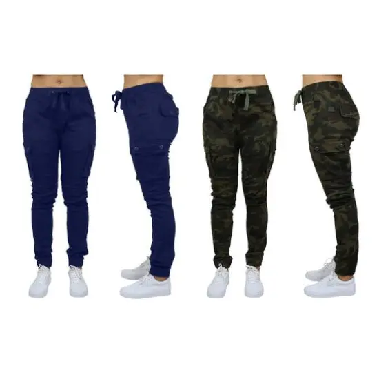 Galaxy By Harvic Loose Fit Cotton Stretch Twill Women's Cargo Joggers 2 Pack Grey/Olive {2}