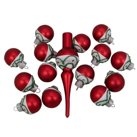 15ct. Red Matte Frosted Tree Topper & Ball Ornaments {4}