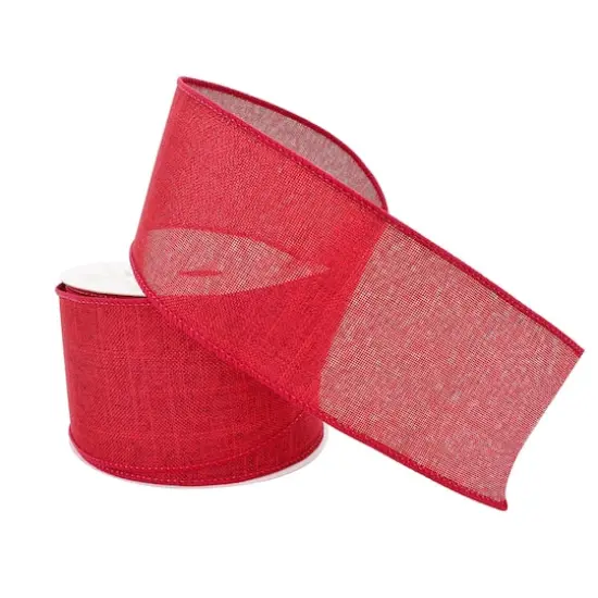 2.5" x 25ft. Faux Linen Wired Ribbon by Celebrate It&reg; Dark Red {4}