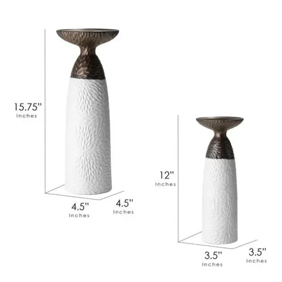 American Art Decor Twin Crucibles 2-Piece Table Top Candle Holder Set in White - 15.25" x 4.5", 15.25" x 4.5" {8}