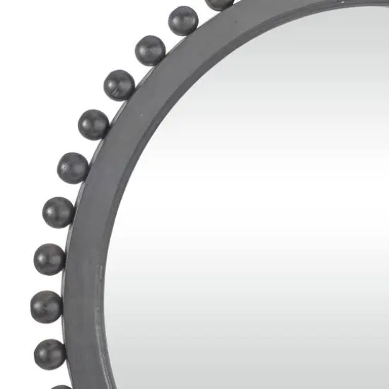 35" Mango Wood Beaded Ball Frame Wall Mirror Black {4}