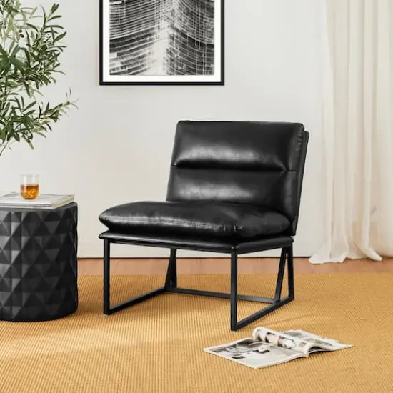 Glitzhome&reg; Modern Thick Leatherette Accent Chair Black {4}