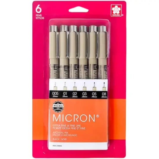 Sakura Pigma Micron Pen Set, 6-Pens, Black {1}