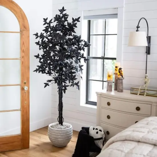 6ft. Artificial Halloween Black Maple Tree with Natural Trunk {8}