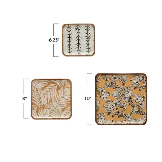 Hello Honey&reg; Square Enameled Acacia Wood Printed Trays Set {8}