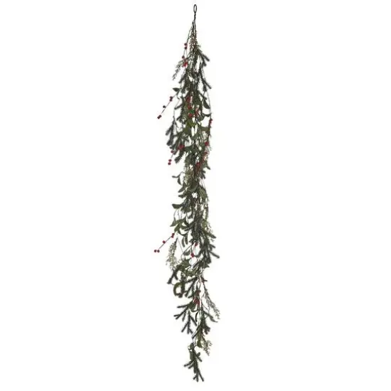 Hello Honey® 6ft. Green Faux Pine & Mistletoe Garland with Red Berries {1}