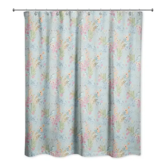 Butterfly Bird Floral Shower Curtain Blue {1}