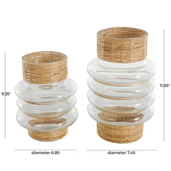 Clear Rattan Wrapped Glass Bubble Vase Set {8}
