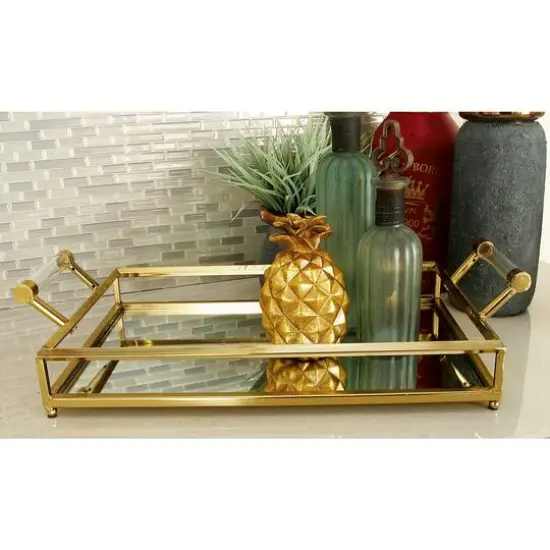 CosmoLiving by Cosmopolitan 22" Gold Metal Glam Tray {8}