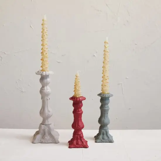 Hello Honey&reg; 12" Gray Embossed Cast Aluminum Taper Candleholder {3}