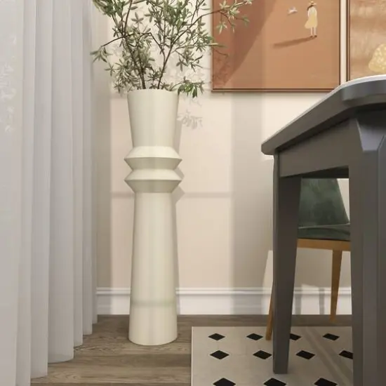 3ft. Cream Metal Tall Art Deco Fluted Floor Vase {10}