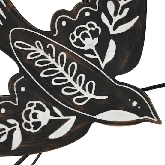 Black Bird with White Floral Patterns Open Frame Metal Wire Wall D&eacute;cor Set {6}