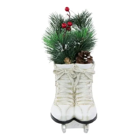 12" LED Lighted White Skates with Floral Arrangement Christmas Decoration {4}
