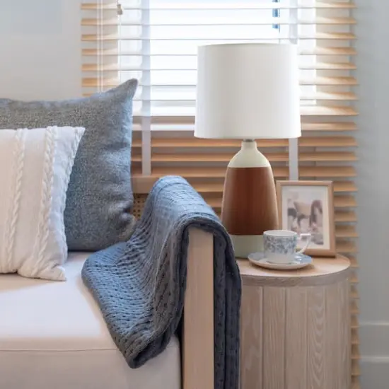 Simple Designs Ceramic Oblong Table Lamp Dark Wood/Off White {6}