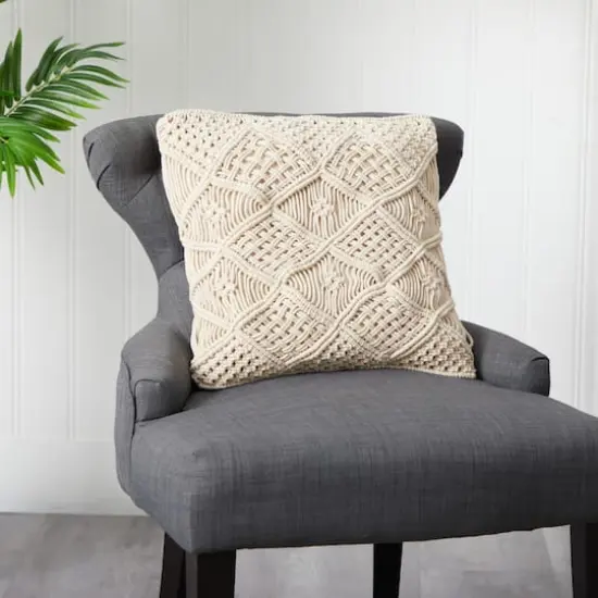 18" Bohemian Cross Woven Macram&eacute; Pillow Cover {3}