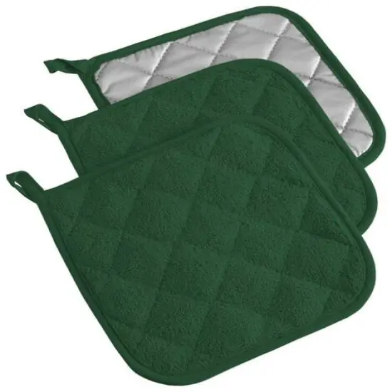 DII&reg; Terry Cloth Potholders, 3ct. Dark Green {1}