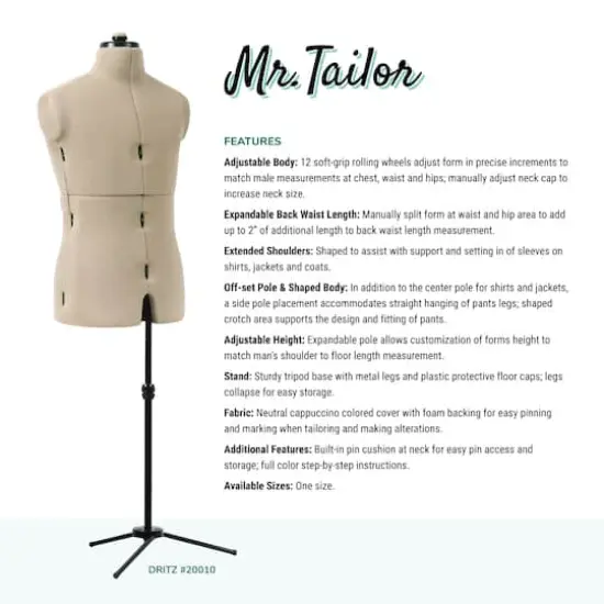 Dritz&reg; Mr. Tailor Male Dress Form with Adjustable Tri-Pod Stand {3}