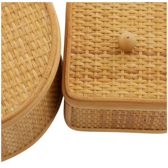 Brown Rattan Storage Box Set {4}