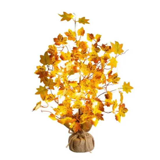 18in. Pre-Lit Autumn Maple Artificial Fall Tree with 30 LED String Lights in Burlap Wrapped Base {4}
