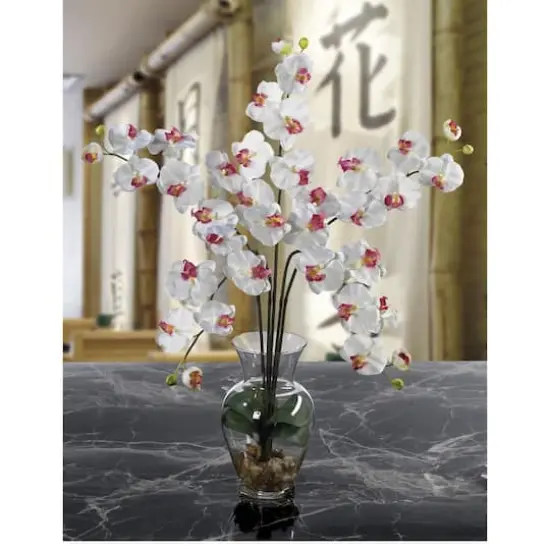 2.5ft. Moth Orchid Liquid Illusion Silk Flower Arrangement White {4}