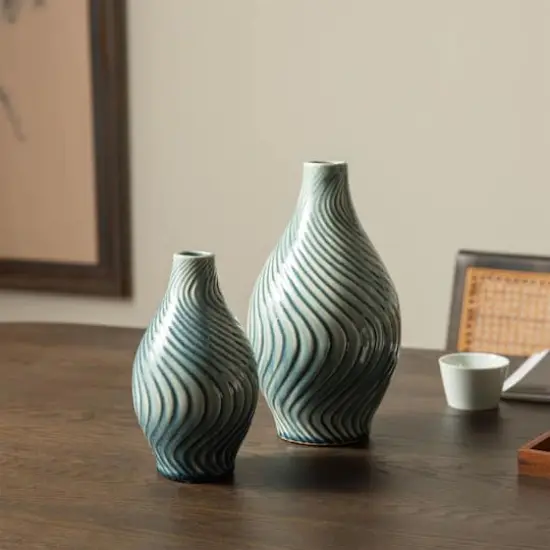 Glitzhome&reg; Spiraling Artistry Turquoise Ceramic Modern Vase Set {5}