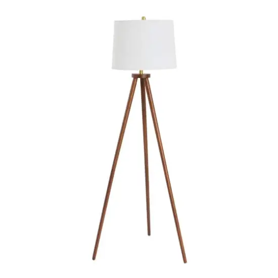 Hello Honey&reg; Mid-Century Modern Tripod Wood Floor Lamp with Linen Shade Espresso {1}