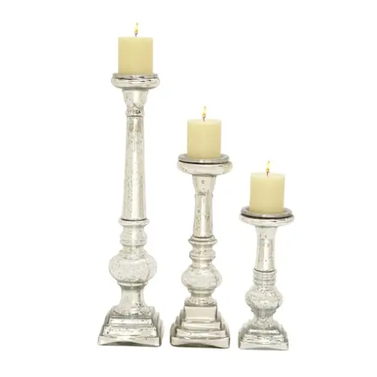 Silver Glass Candle Holder Set {1}